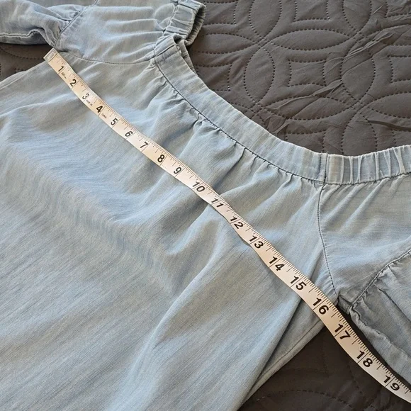 Blue Knee-Length Sundress with Puff Sleeves - Picture 7 of 9